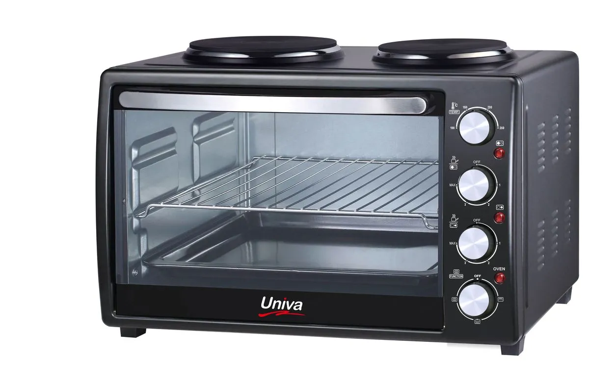 Univa 45L Table Top Plug-and-Cook Mini Oven with 2 Solid Plates BLK UMK45B