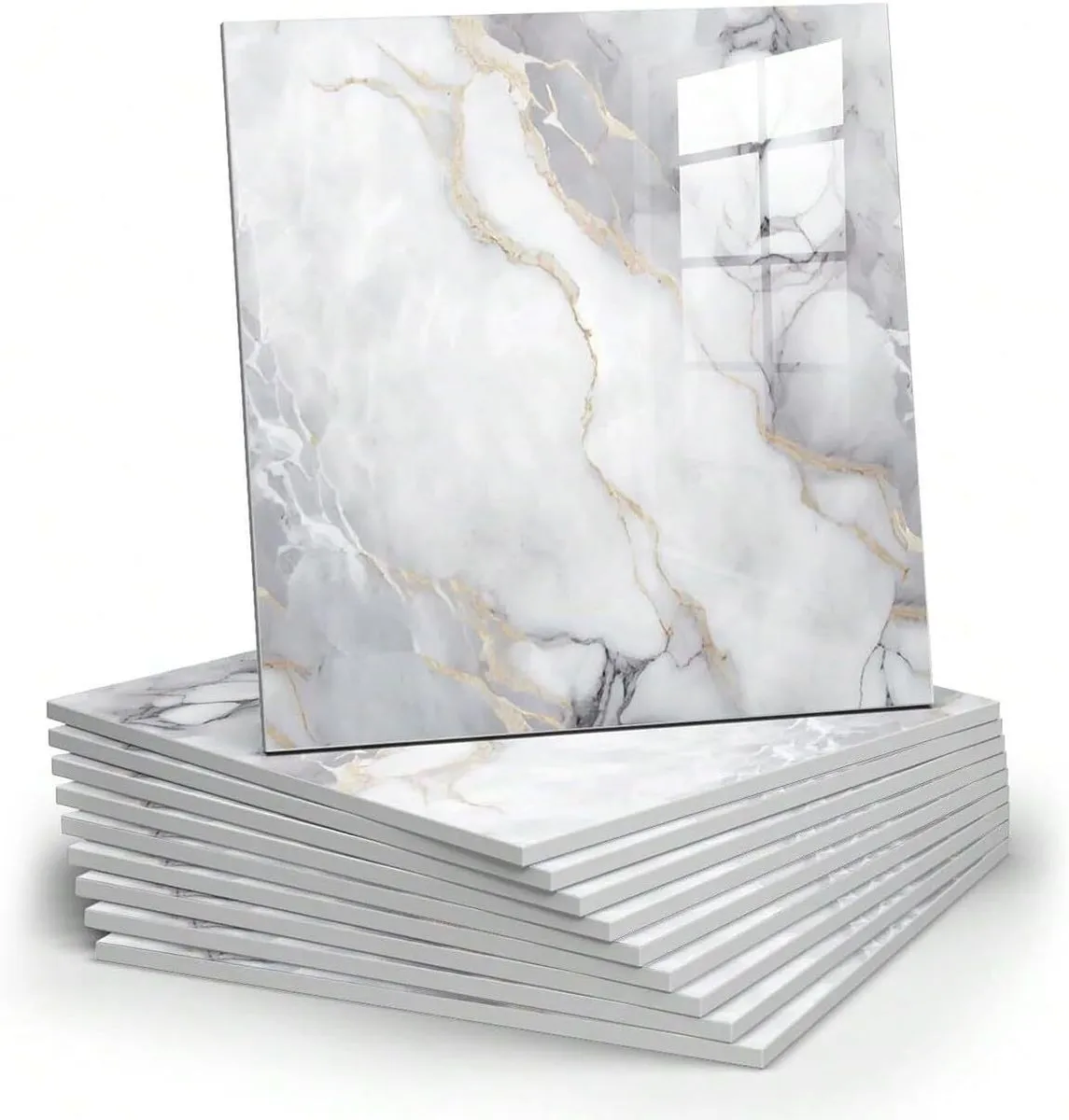 10 Pieces Marble Peel and Stick Backsplash Waterproof Washroom Wall Panels