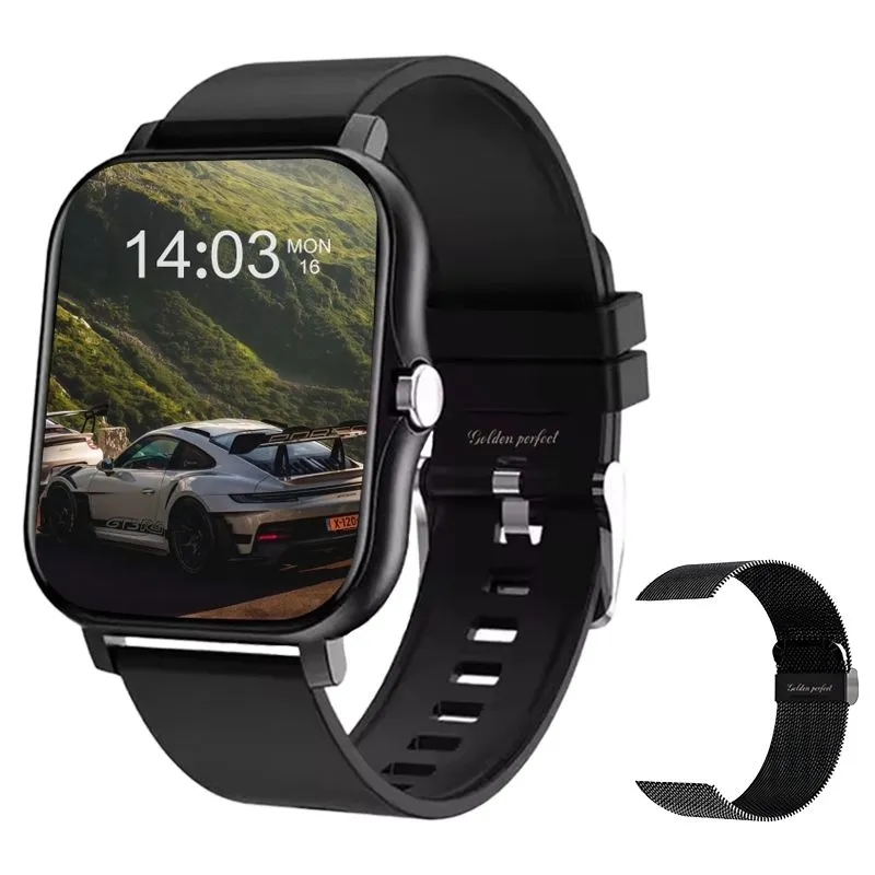 Black Dual Strap Smartwatch for Men 1.83" HD Minimal Tech Fitness Watch