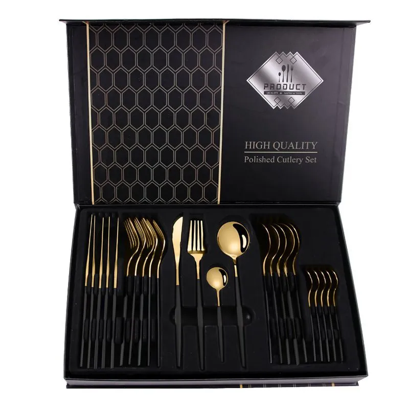 Luxury Dinner Cutlery Set -24 Piece - Black