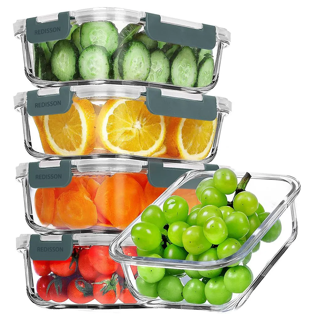 30 OZ Glass Meal Prep Containers, Airtight Glass Lunch Containers - 5 Piece