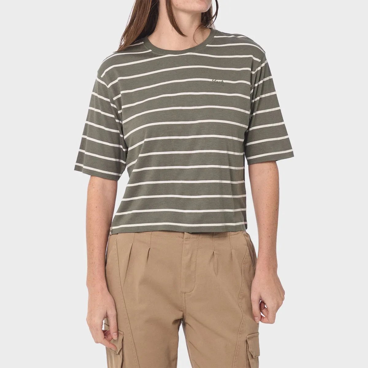 Stripe Boxy Tee - Olive Stripe