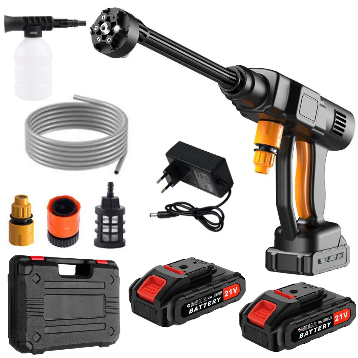 Cordless Pressure Washer Gun 21V with Dual Batteries & Accessories