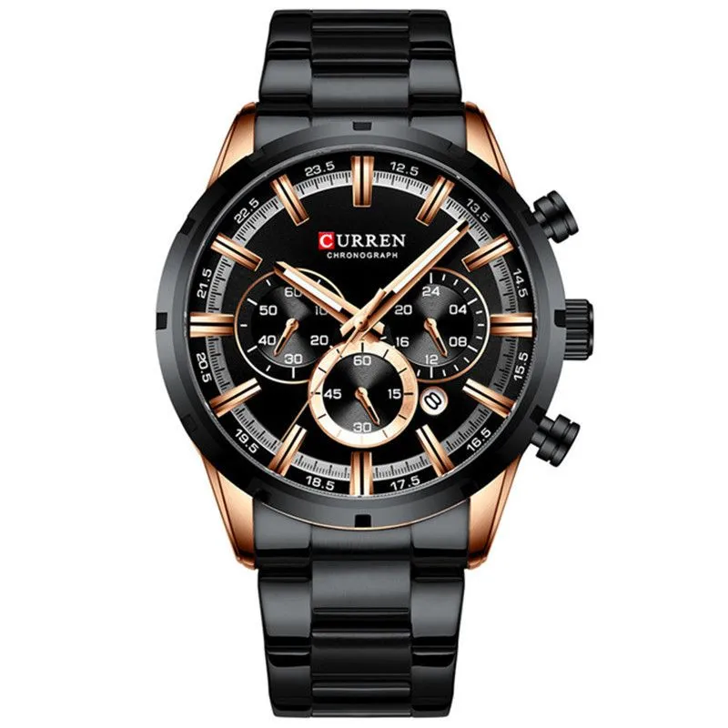 Curren Sport Quartz Movement Luxury Men's Watches Luminous Hands - Black