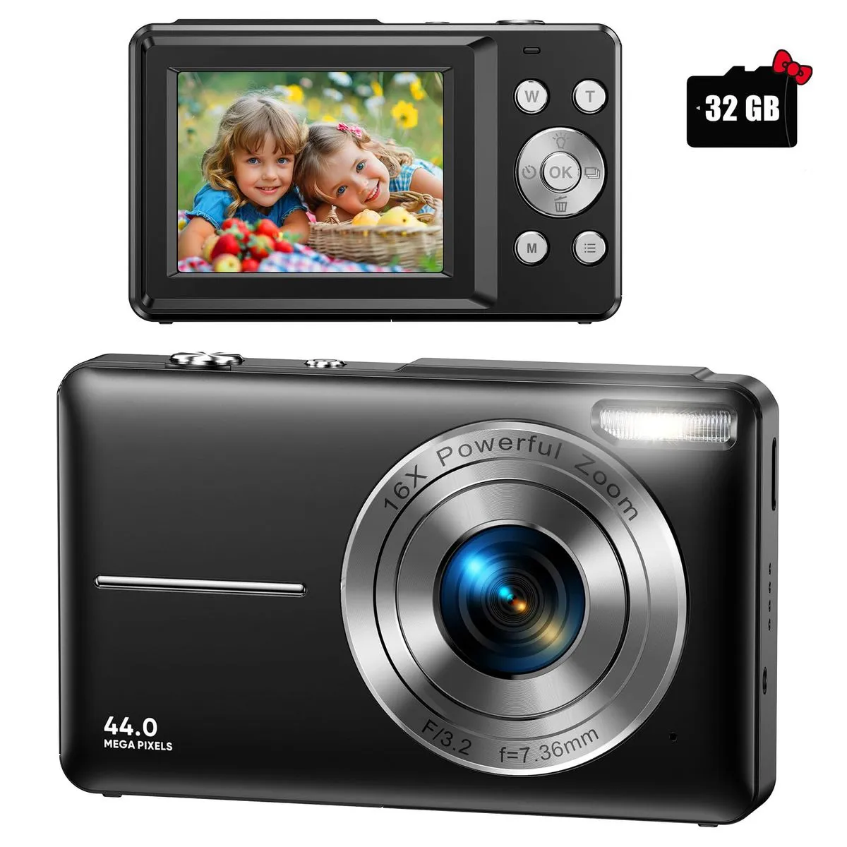 Digital Camera DC403, FHD 1080P, 44MP Digital Cameras,Travel Camera - Black