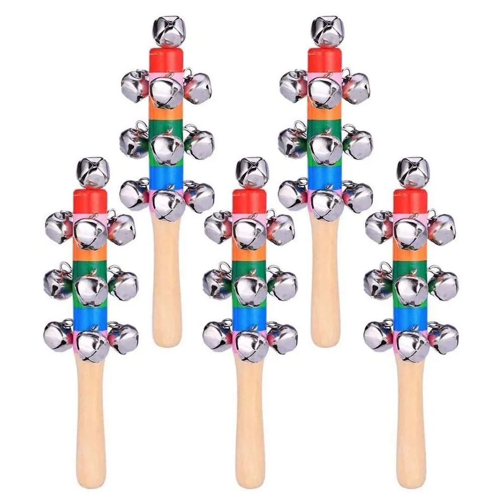 5 Pack Hand Jingle Bells Hand Bells Wooden Musical Instrument Toy