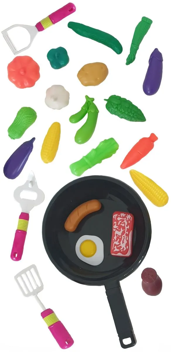 23 piece Play-food Frying Pan Set and Kitchen Accessories