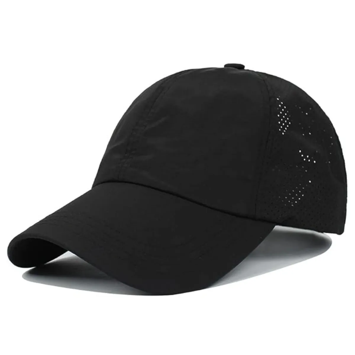 Ponytail Baseball Cap Breathable Mesh Adjustable Girth Visor - Black