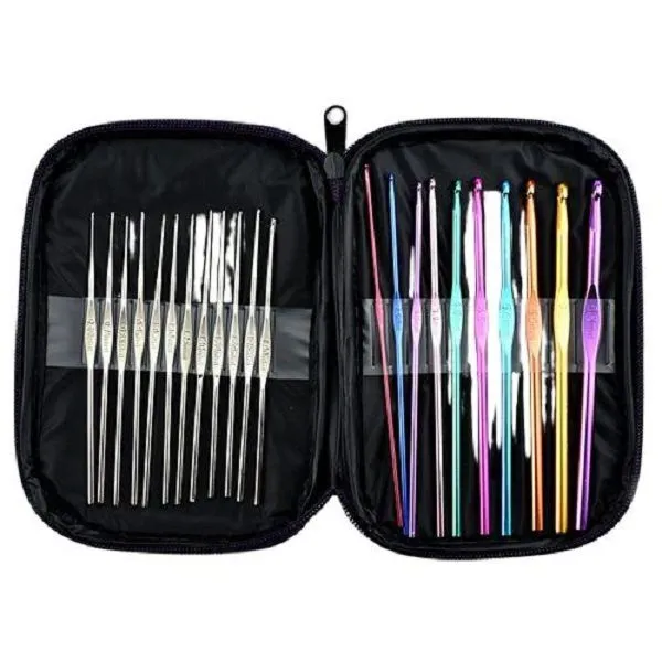 22 Crochet Hooks Yarn Knitting Needles Sewing Tools Set With Bag