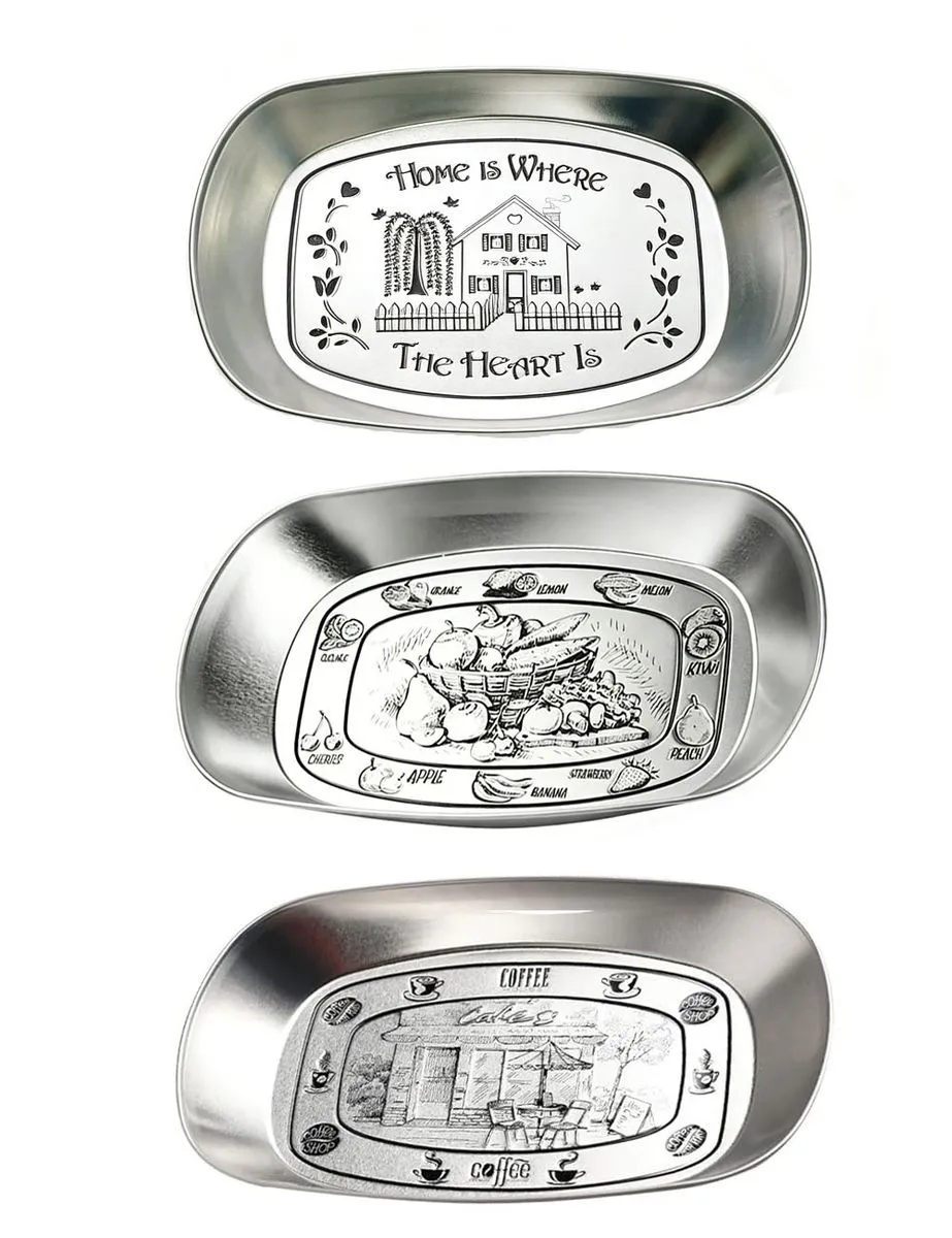 3 Pack Tinplate Boat Serving Plate, Vintage Tray for Sandwich Pastry Cake