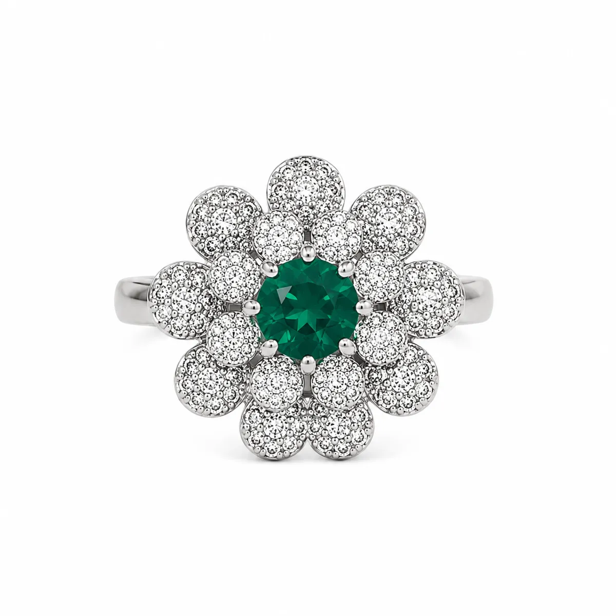 Women Silver-Green 925 Sterling Silver Stacking, Statement Ring