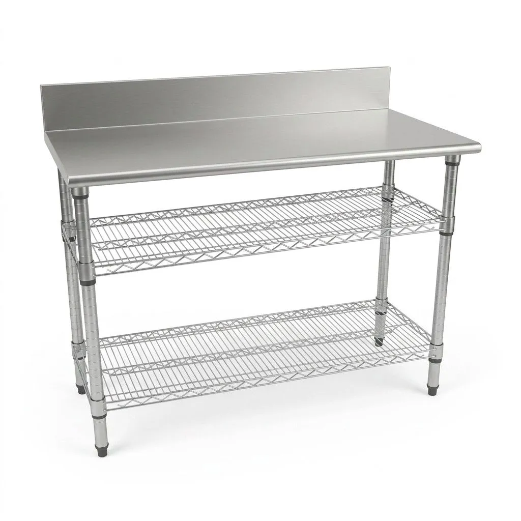 Stainless Steel 2-Tier Work Table with Splashback - 1300 x 690 x 870mm