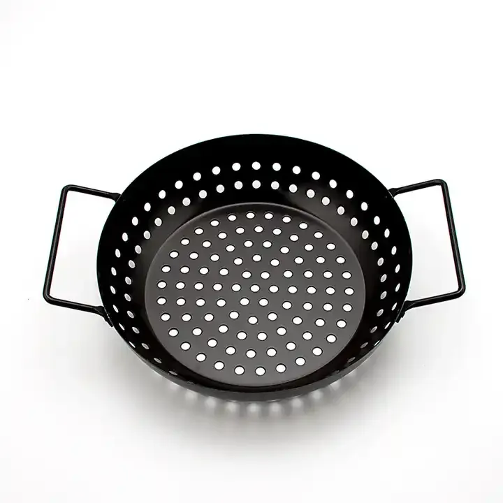Braai Grill Topper Round Basket with Handle Griddle Rotisserie Pan NonStick