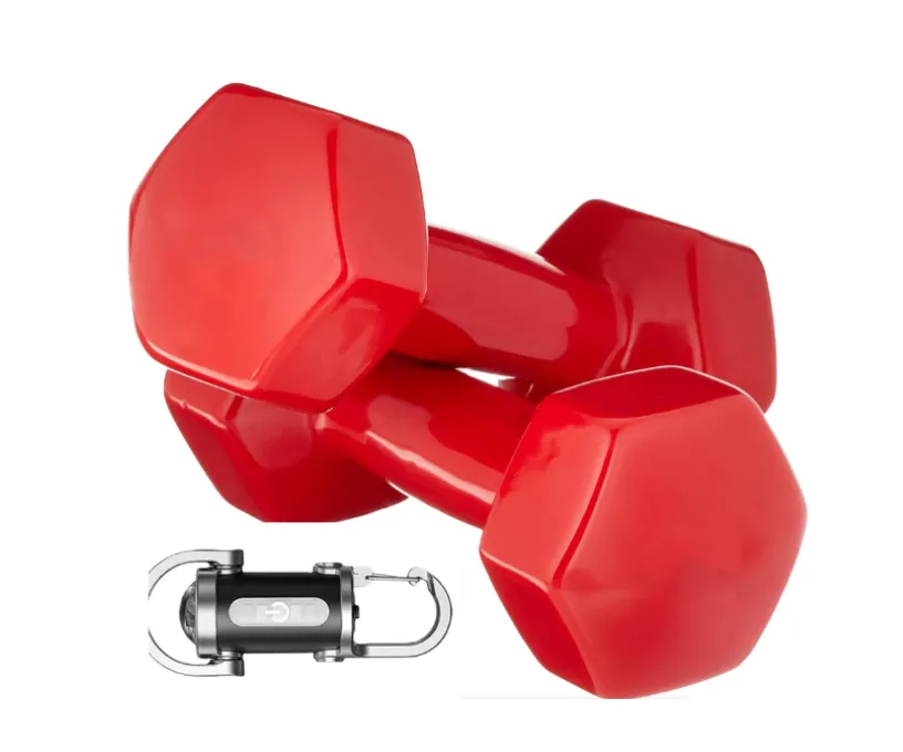 Dumbbell Pair Hex Weight Coated Cast Iron with Flash Light