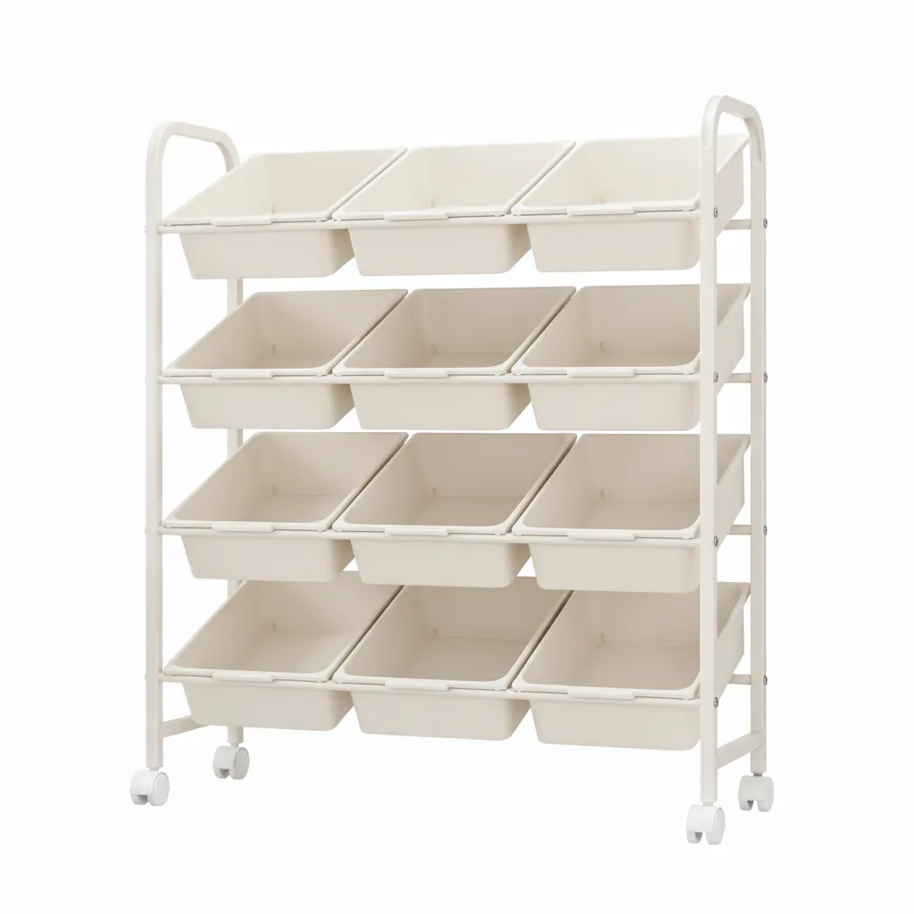 Movable Storage Shelves Organiser Rack - 12 Storage Bins