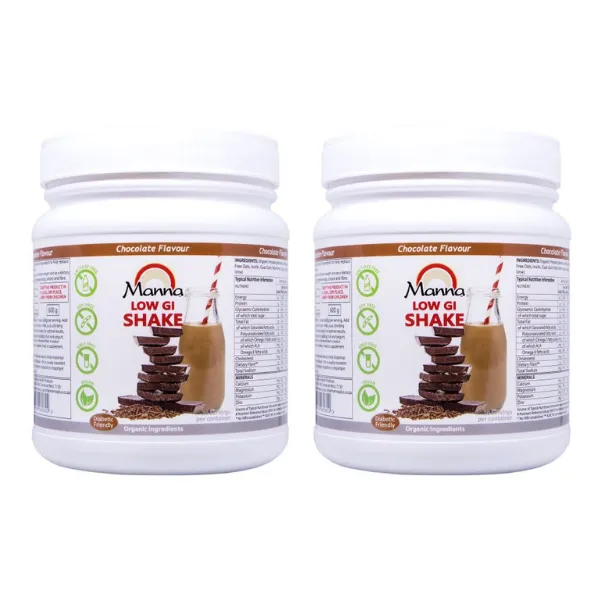 Manna Health Low GI Meal Replacement Chocolate Shake 600g - Pack of 2