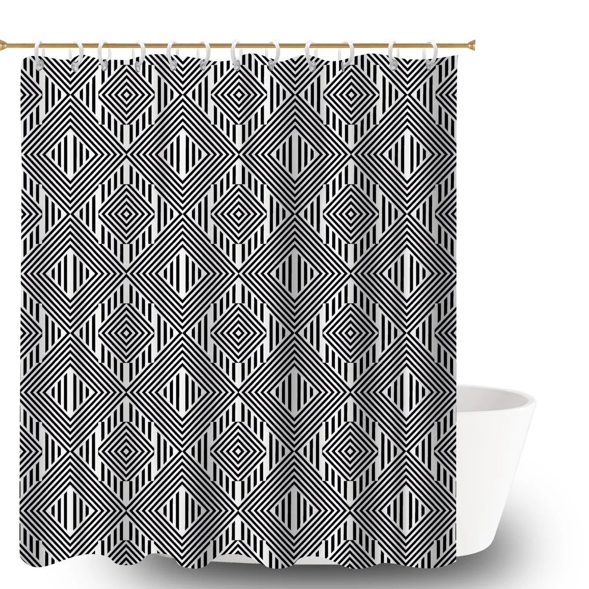 Modern Print Shower Curtain with Hooks Bathroom Decor for Tubs, 180x180cm