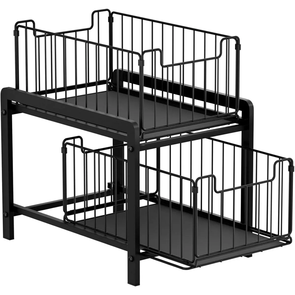 2Tier Under Sink Organzier with Sliding Basket Drawer Pull Out Storage Rack