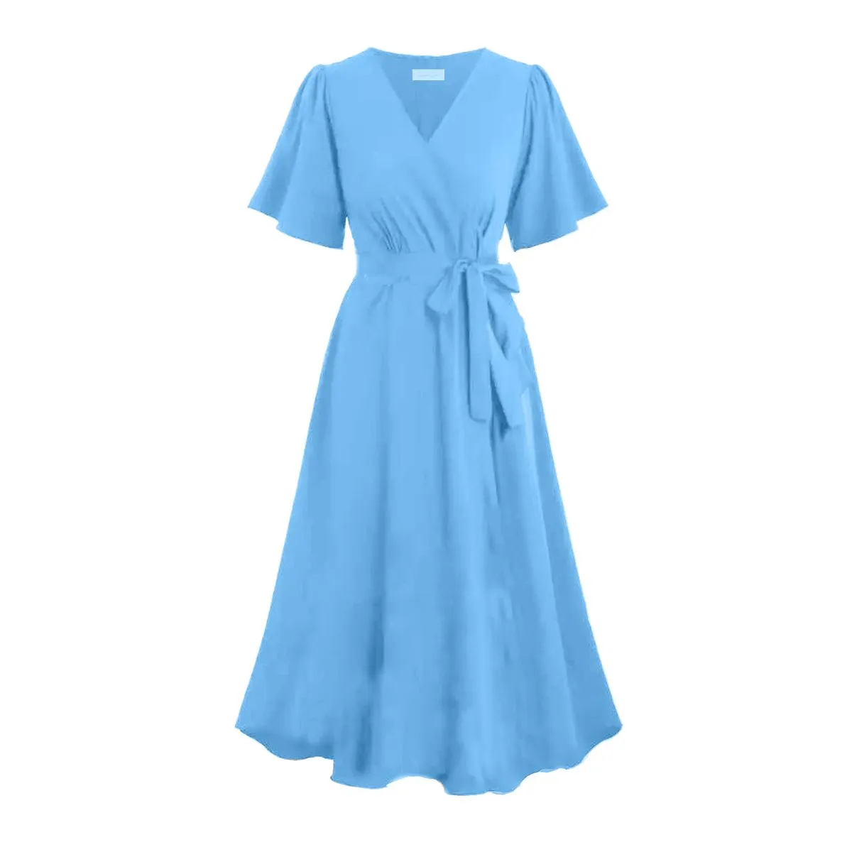 Hannah Grace Maternity Sky Blue Short Wrap Dress with Pockets