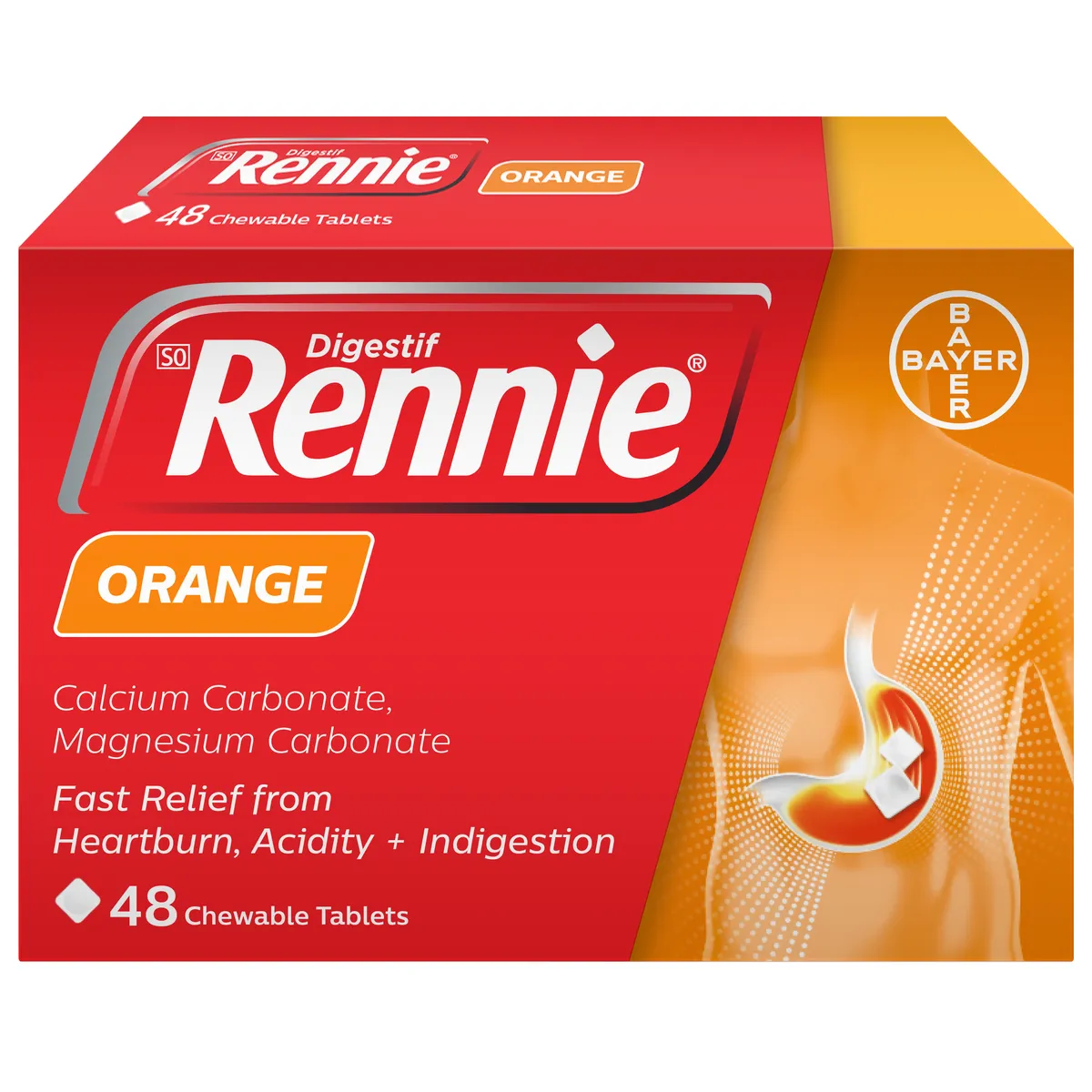 Rennie Orange - 48 Tablets Antacid - Eases Heartburn & Indigestion