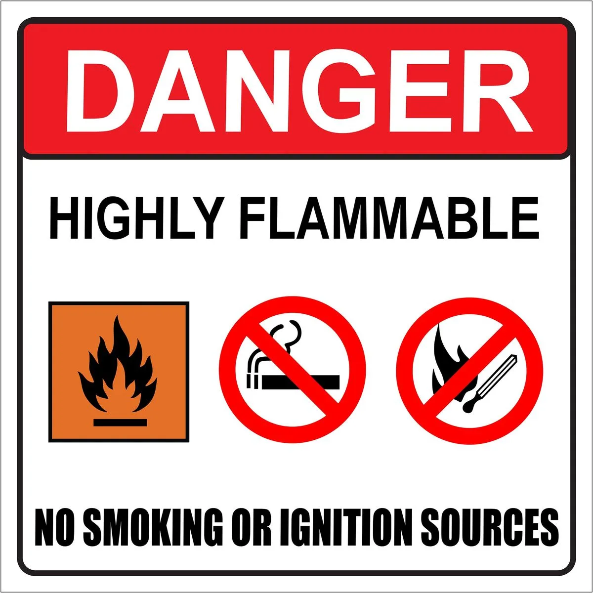 Danger Highly Flammable, No Smoking or ignition sources 29x29cm - 2 Pack