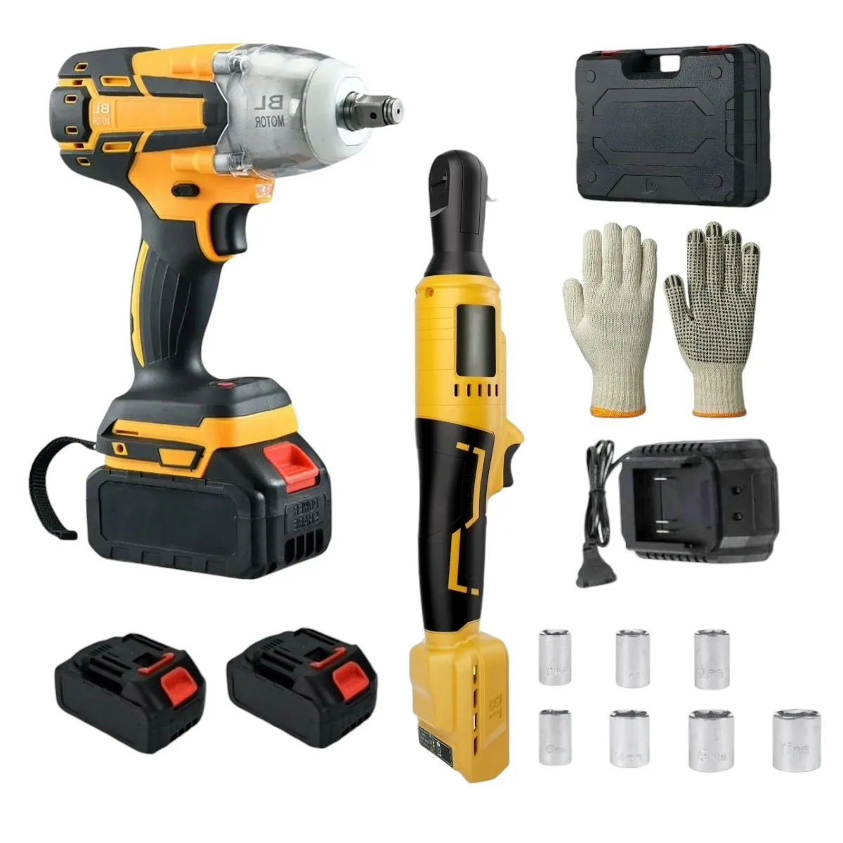 2 Pcs 500Nm Cordless Impact Wrench & 65Nm Cordless Ratchet - 48V Power Kit