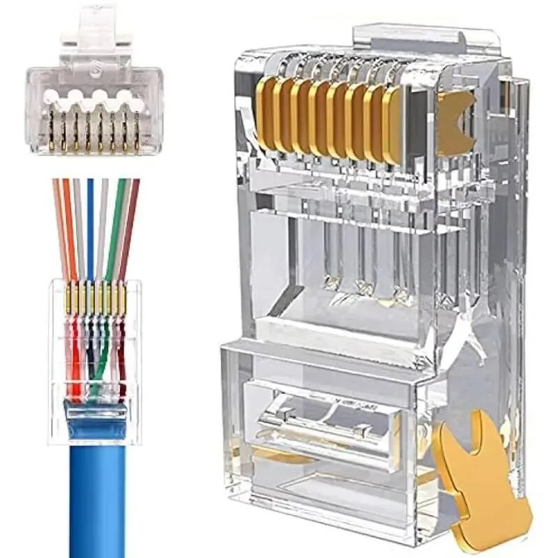 RJ45 Cat6 Cat6a Pass Through Connectors Gold Plated 8P8C Modular Plugs for - CAT6 Through-hole-50PCS