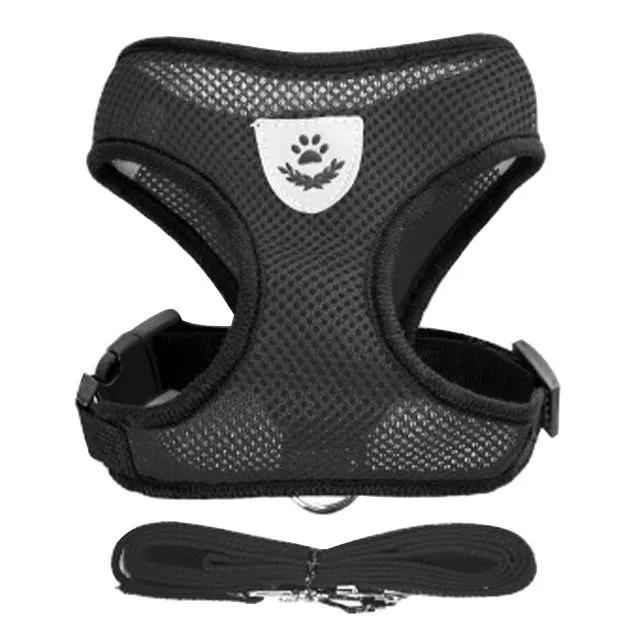 Adjustable Mesh Cat Harness Vest with Leash for Small & Medium Pets - Black