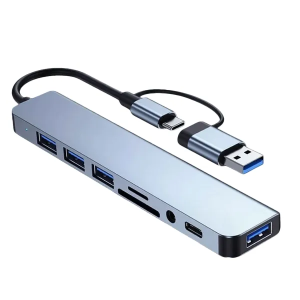 8-in-1 Dual-Port USB 3.0 Hub - Featuring TF/SD Card Reader