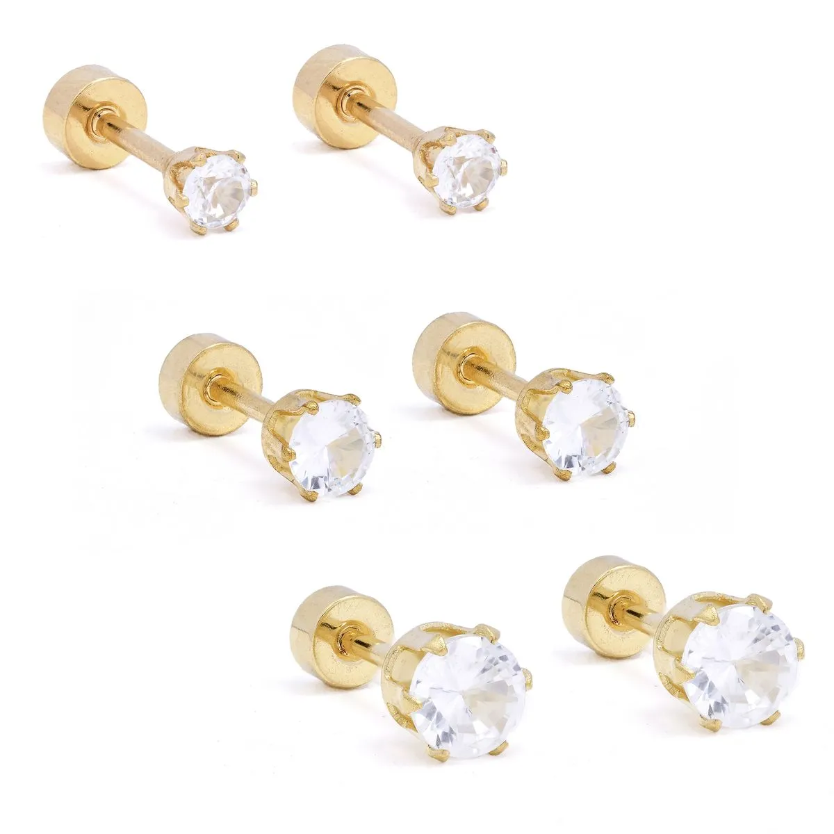 Androgyny Cubic Zirconia Flat Back Stainless Steel Stud Pack