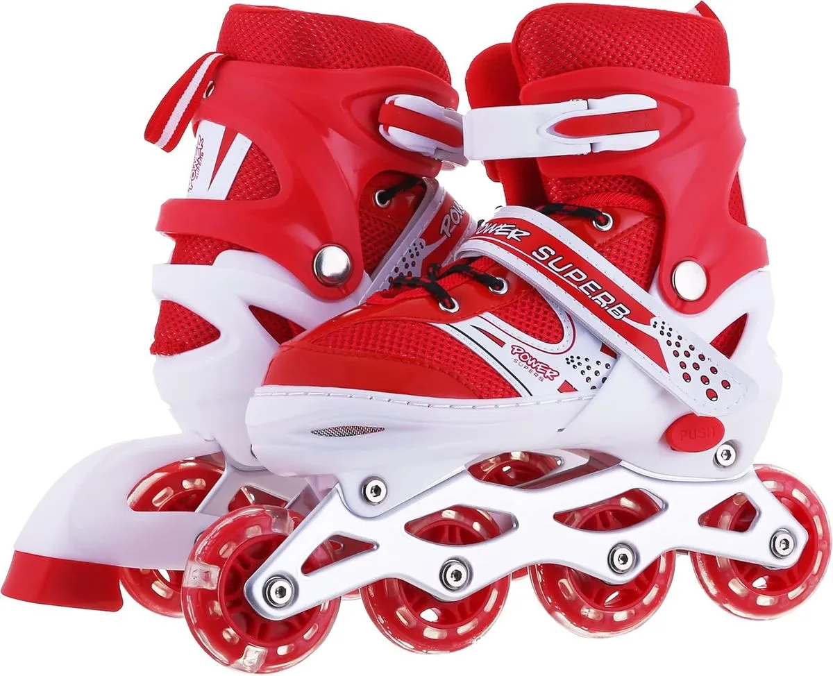 Indoor & Outdoor Adjustable Inline Skates with Illuminating Wheels - Red