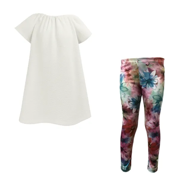 Baby/Toddler/Kids-Gathered Peasant Neck-Top &Capri Legging-W-Duck Egg Multi