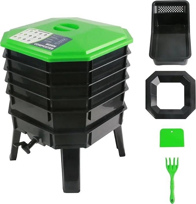 5-Layer Tray Worm Composter, Worm Compost Bin for Vermicomposting Starter