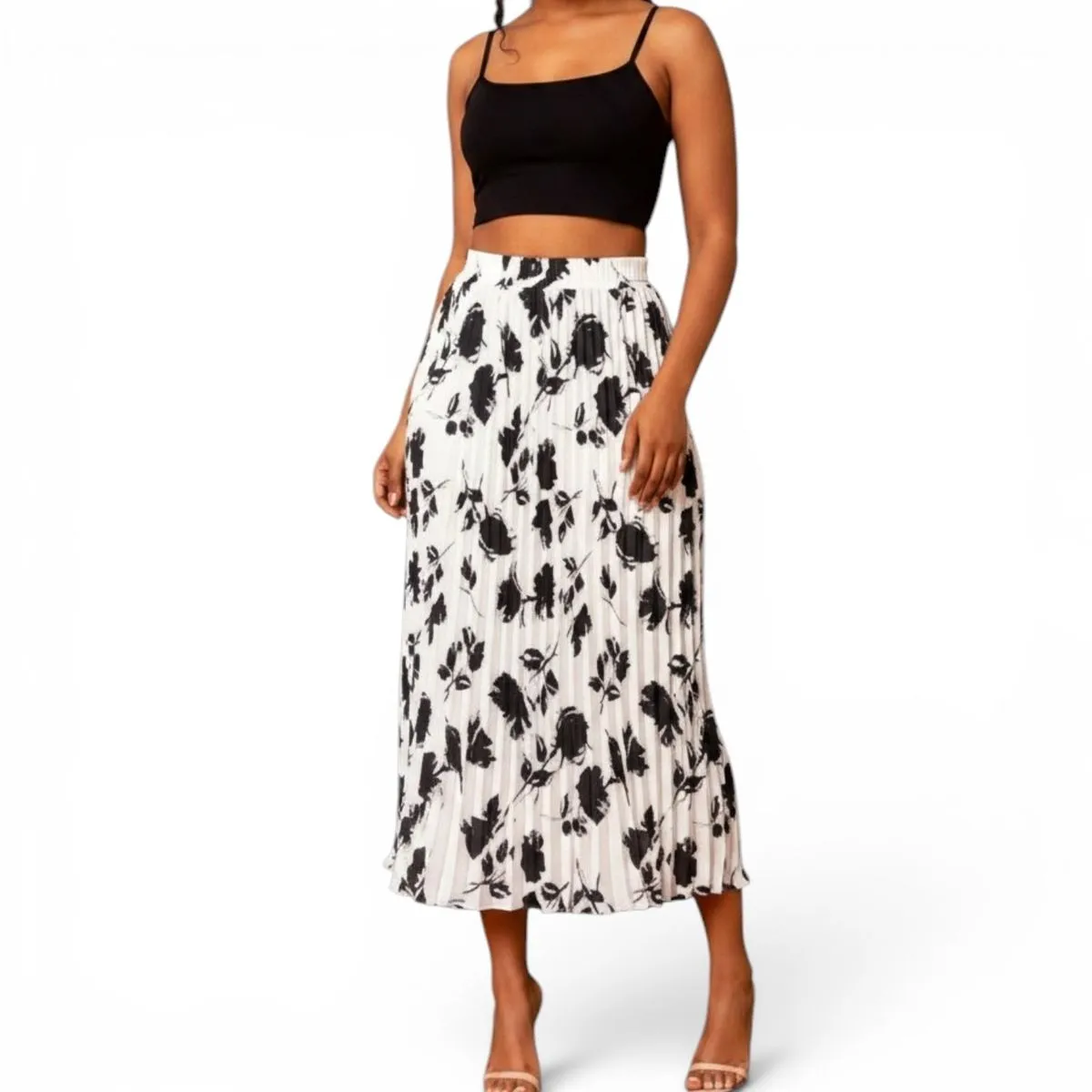 GlammeFab Floral Print Pleated Skirt-Multicolor
