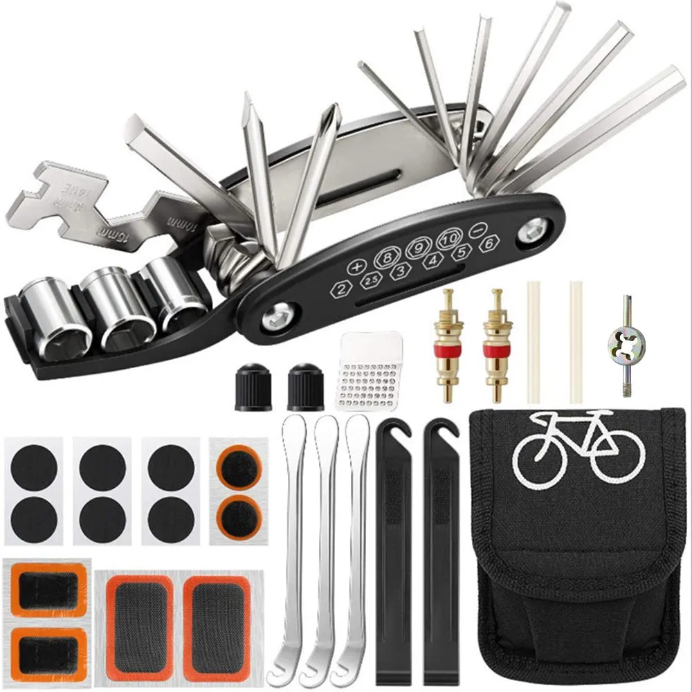 Multi-Function 34-In-1 Bicycle Repair Tools with 5 Tire Levers & Patch Kit