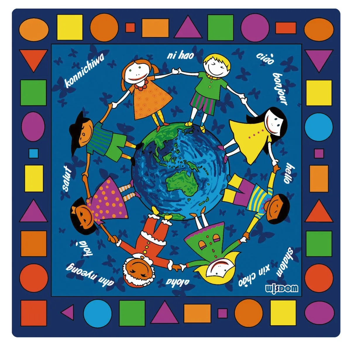 Kids Non-Slip Educational Carpet Children of The World 200x200cm -Play Rug