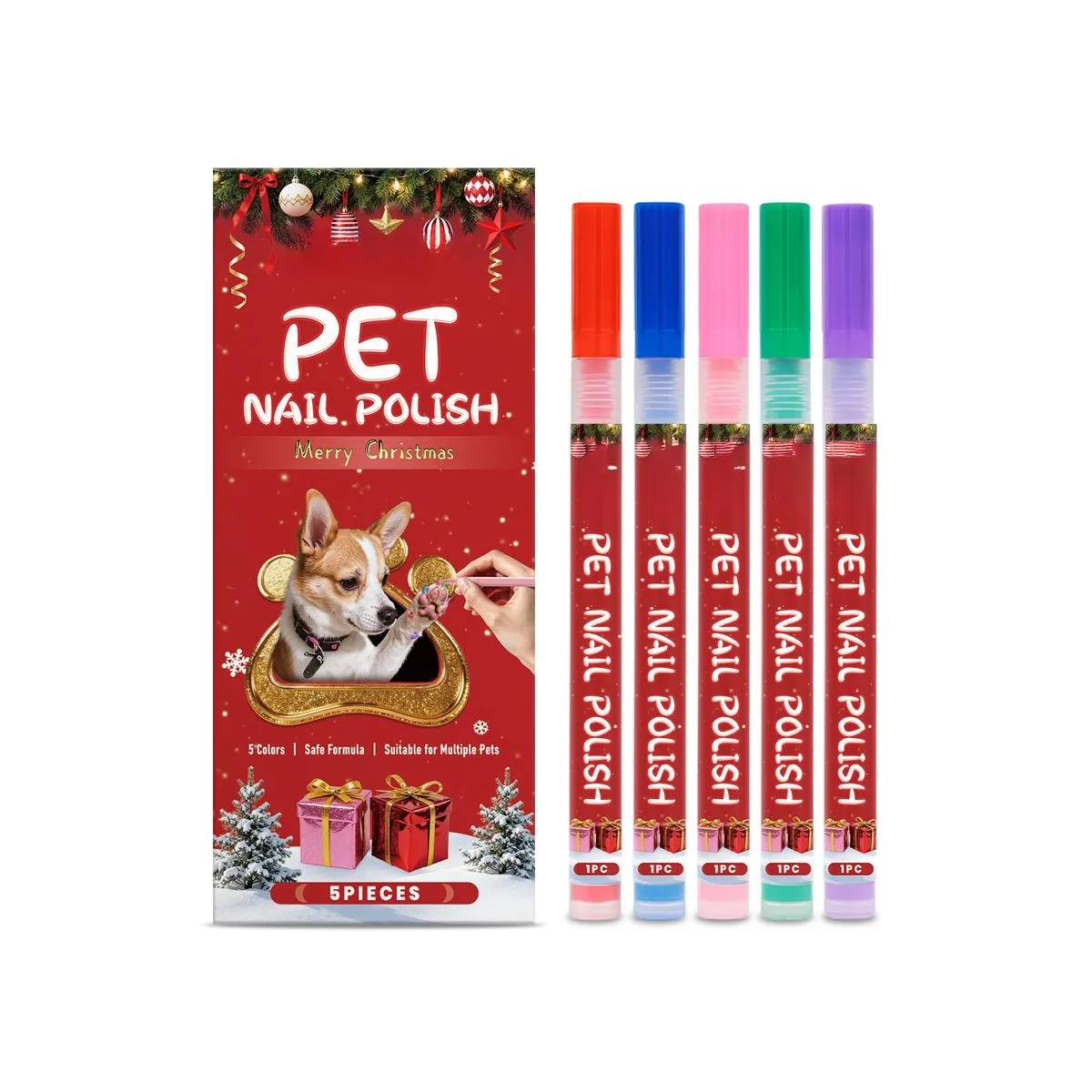 Pet Nail Art Pens for Dogs Cats Gentle Formula 5 Pieces Grooming Kit