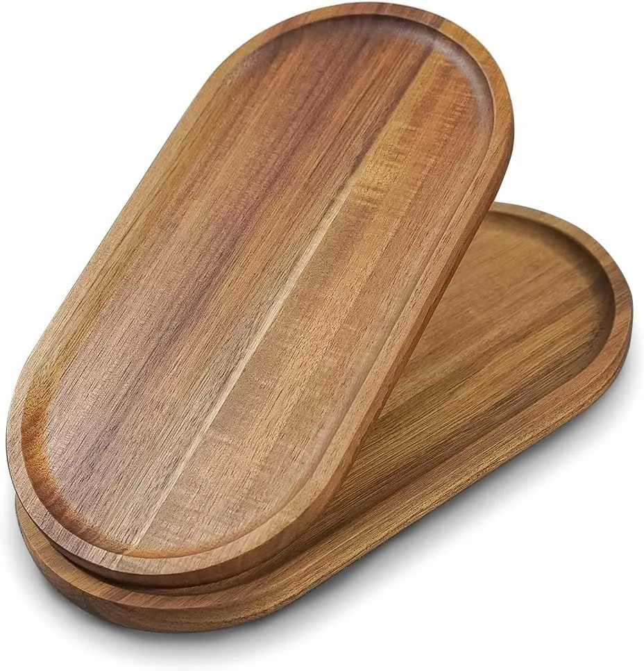 2 Pcs Oval Wooden Serving Tray Vintage Decor Table Countertop Centerpiece