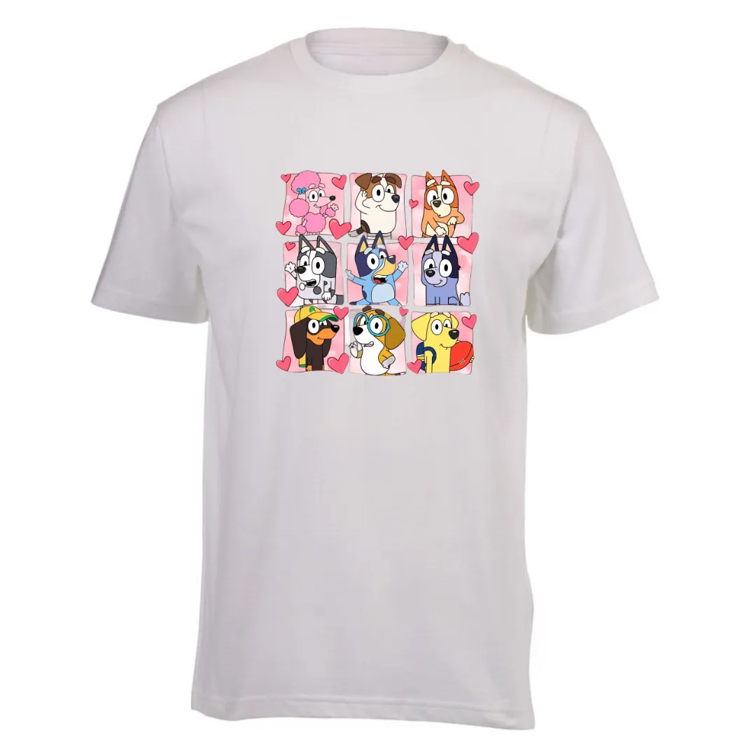 Kids White Short Sleeve T-shirt - Bluey With Friends Love Block