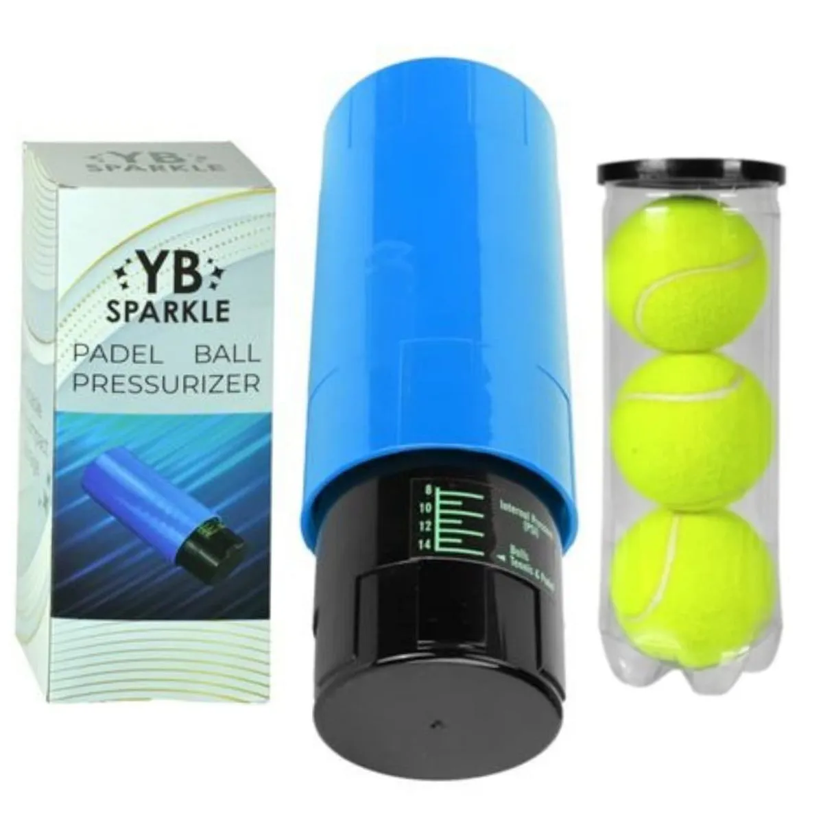 YB Sparkle - Tennis/Padel Ball Pressurizer [Pressuriser] + 3 Tennis Balls - Blue