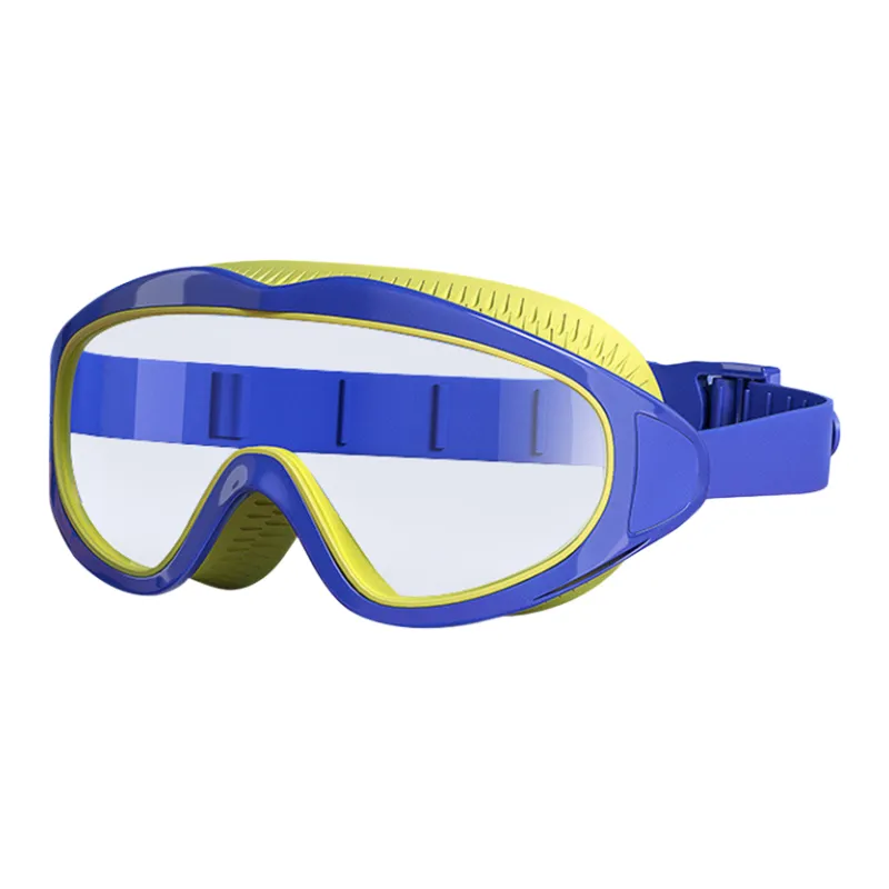 Waterproof and Anti Fog Large Frame Swimming Goggles for Age 2-16 - Blue-Yellow