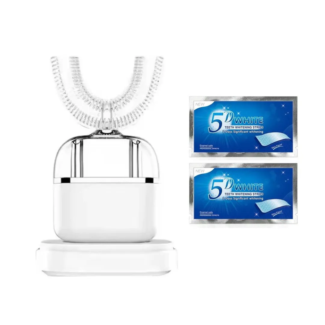 Intelligent U-Shaped Sonic Toothbrush Set with 2 Whitening Strips - White