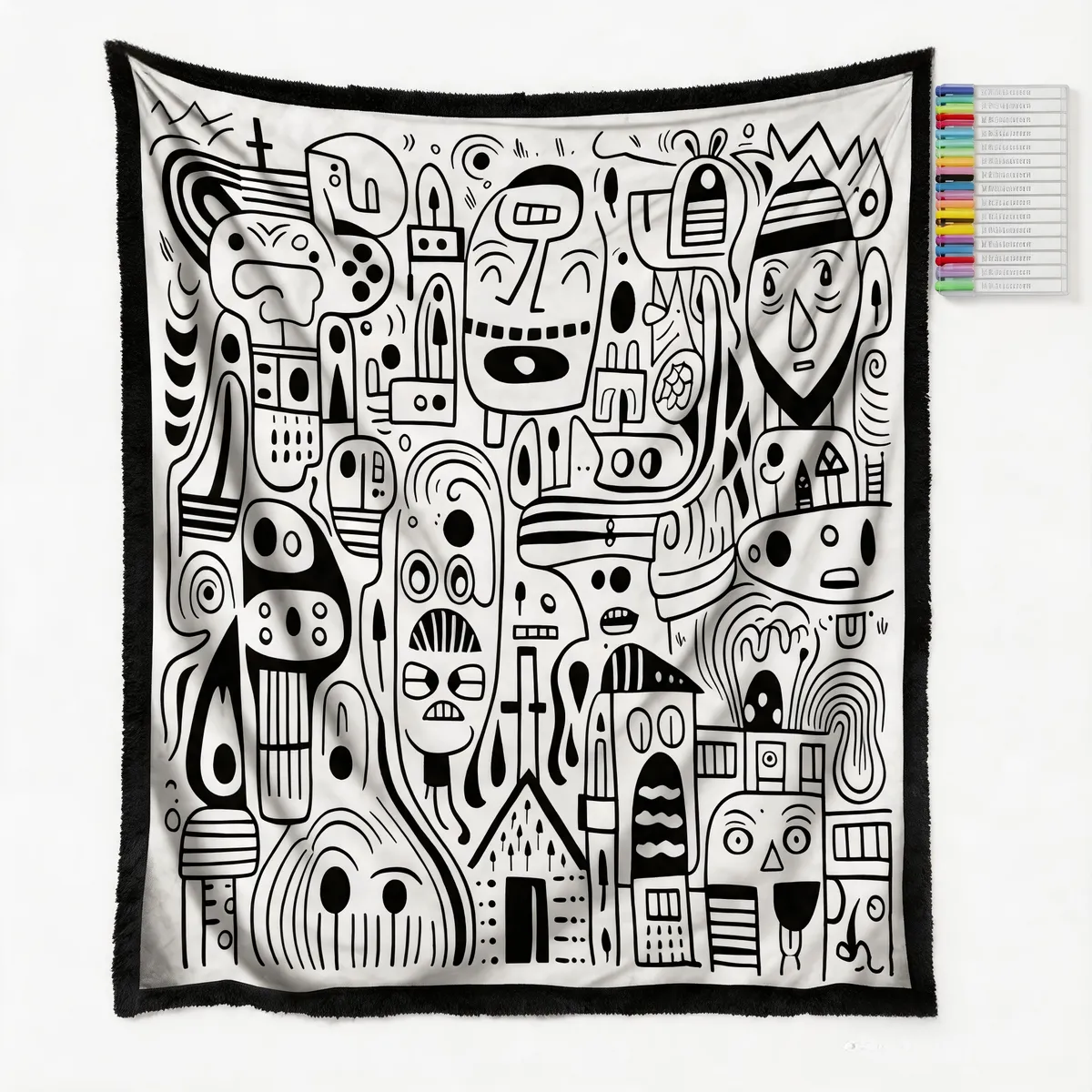 DIY Coloring Flannel Blanket, 100% Polyester With 25 Color Pens-tribe