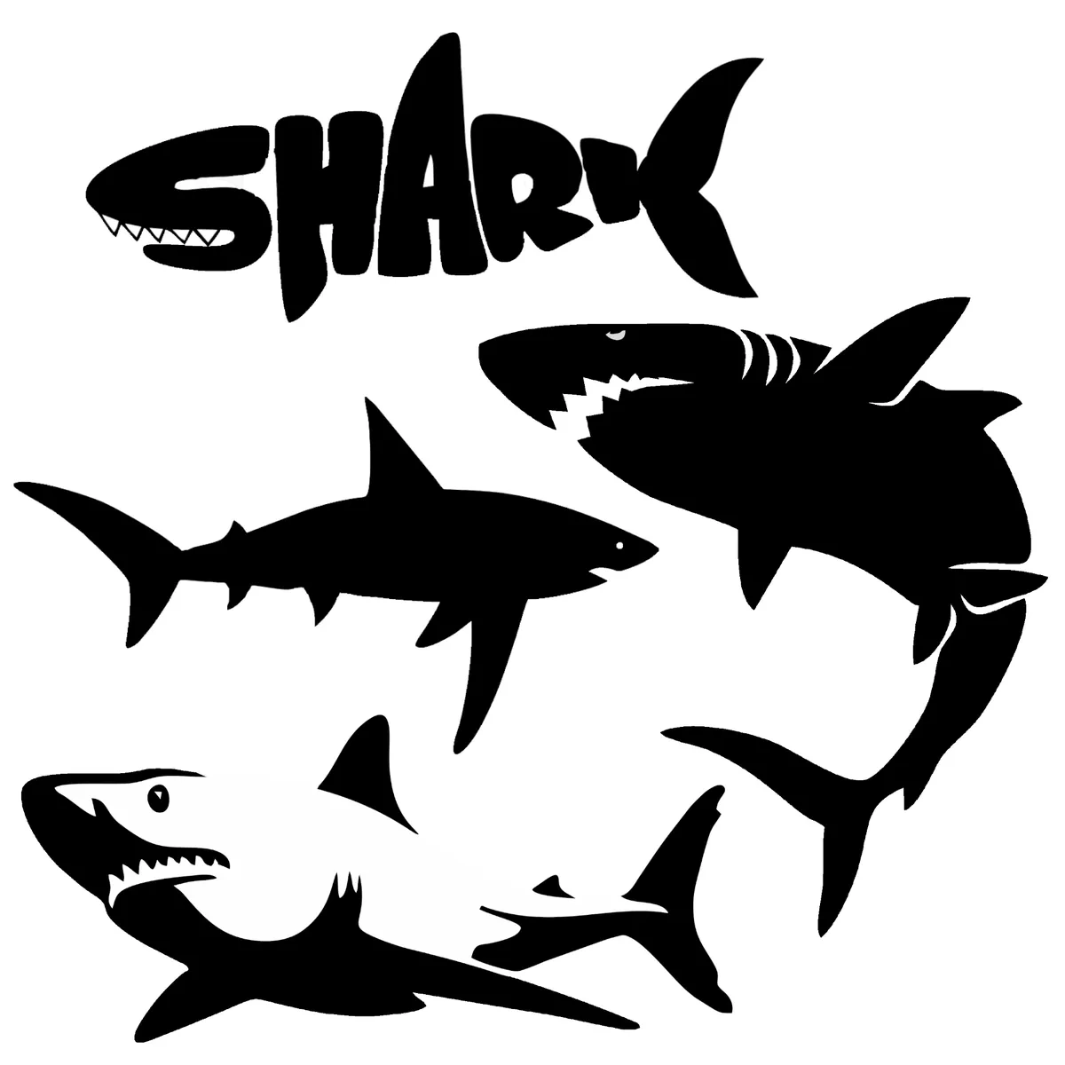 Vinyl Car Stickers - Shark Set - Black