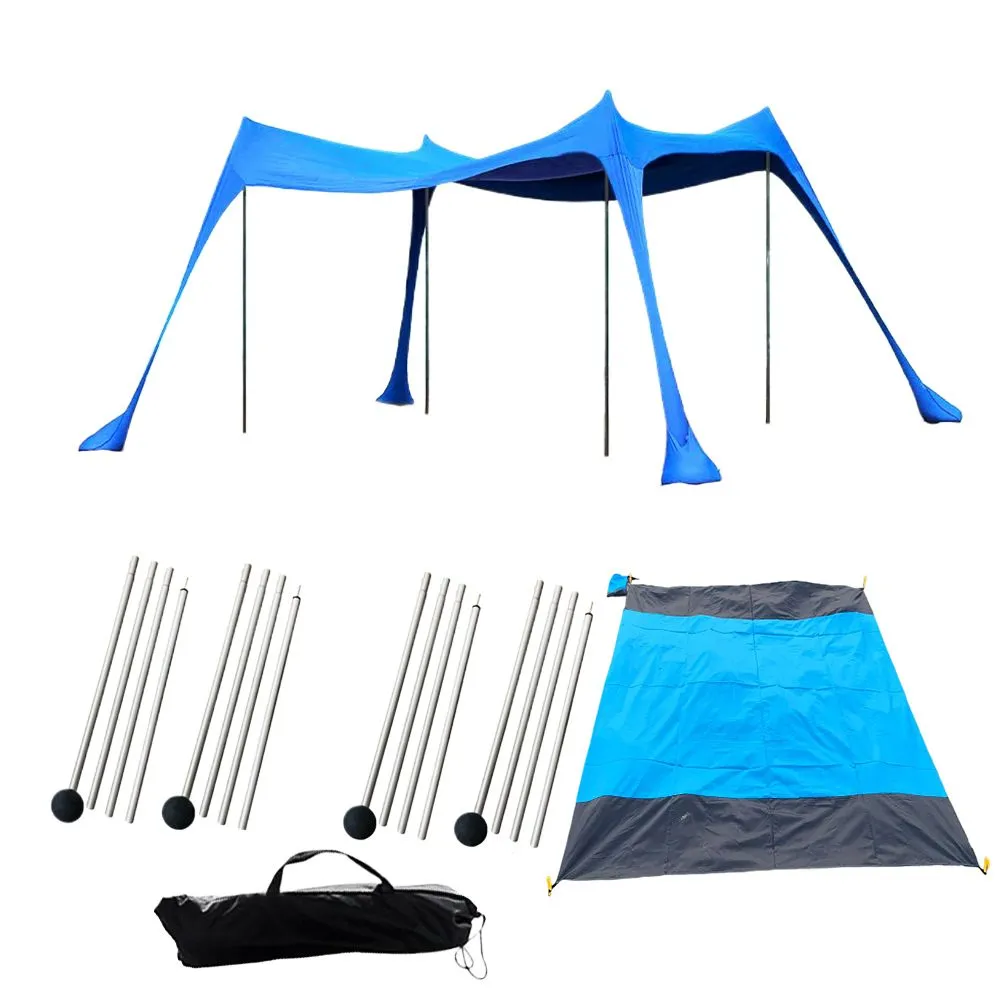Sea Beach Stretch Shade Canopy Tent Lycra 300x300x200CM-with Beach Mat - Blue, Black