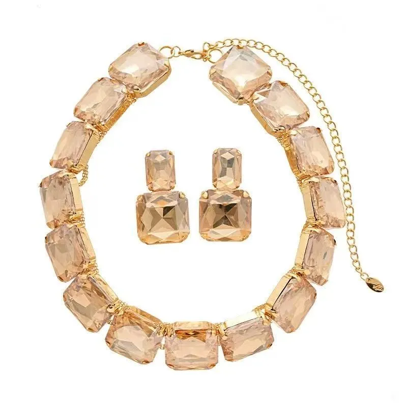 Set of Square Earrings Necklace, High-End Temperament 2-Piece