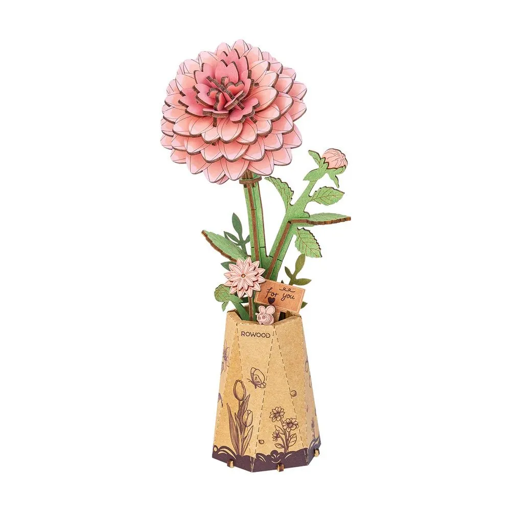 Robotime Rowood Wooden Bloom Craft 3D Puzzle - Pink Dahlia (93 Pieces)
