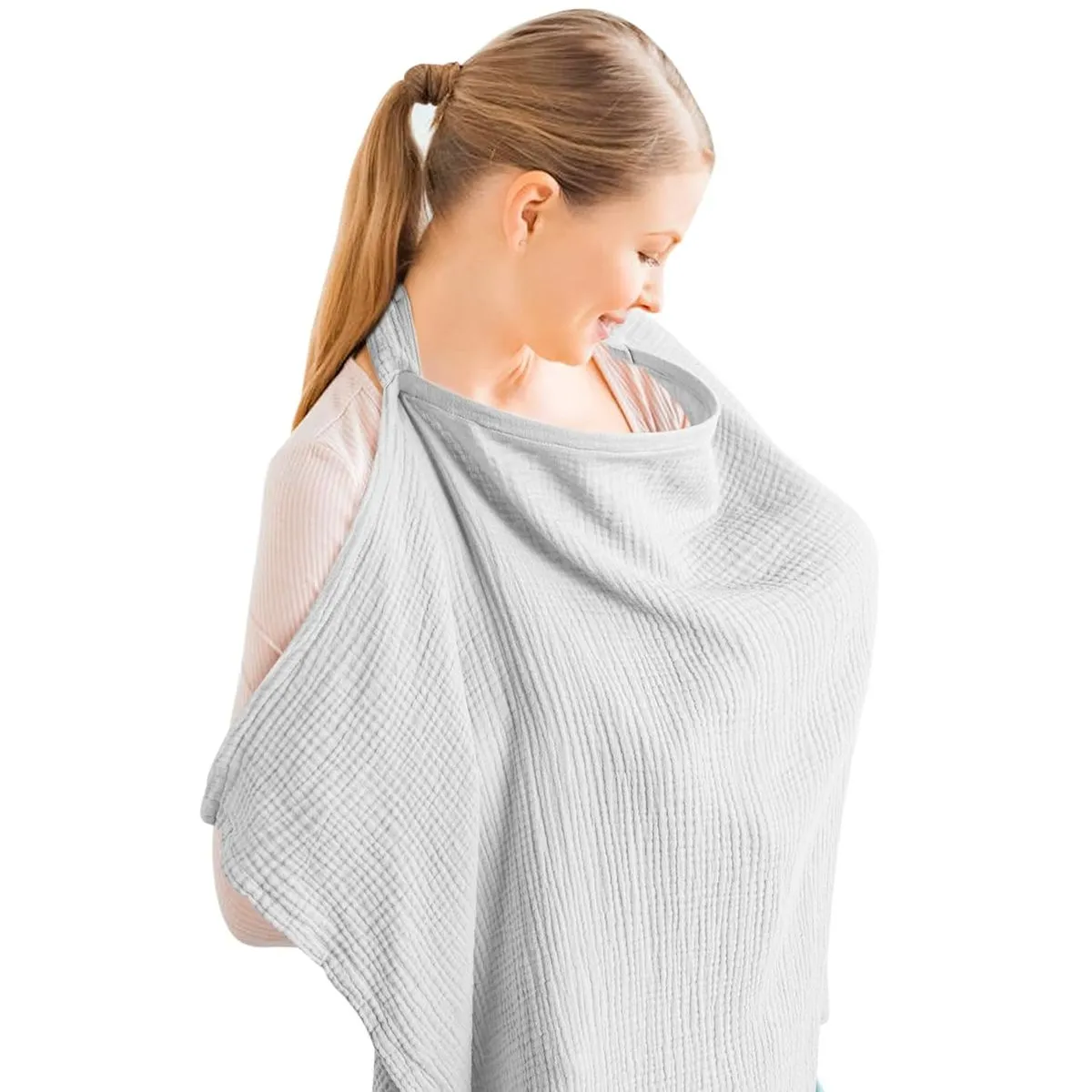 2PCS Muslin Nursing Cover for Baby Breastfeeding for Mother Nursing Apron - light blue + grey