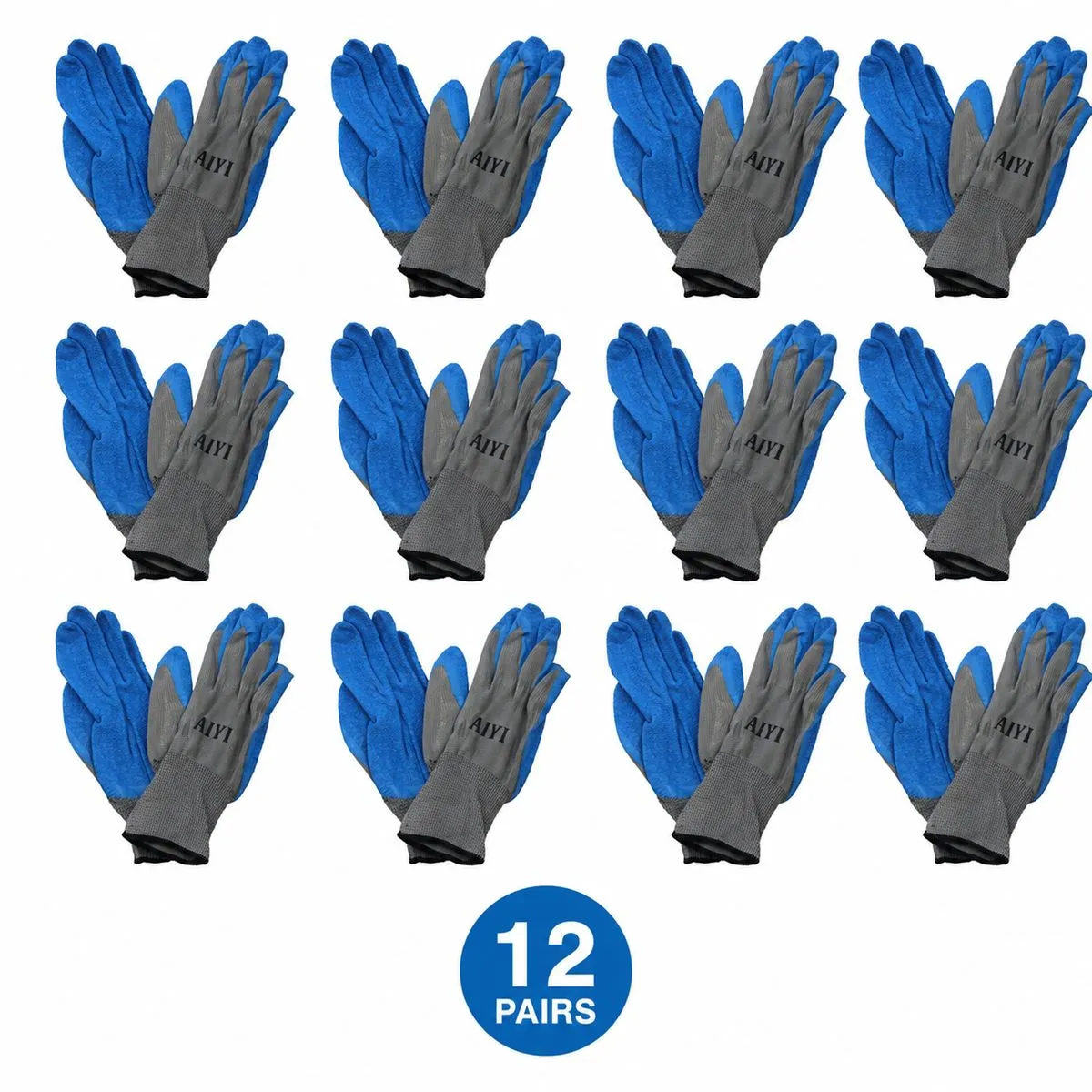 AIYI 12-Pair Blue & Grey Coated Work Gloves AY019-002