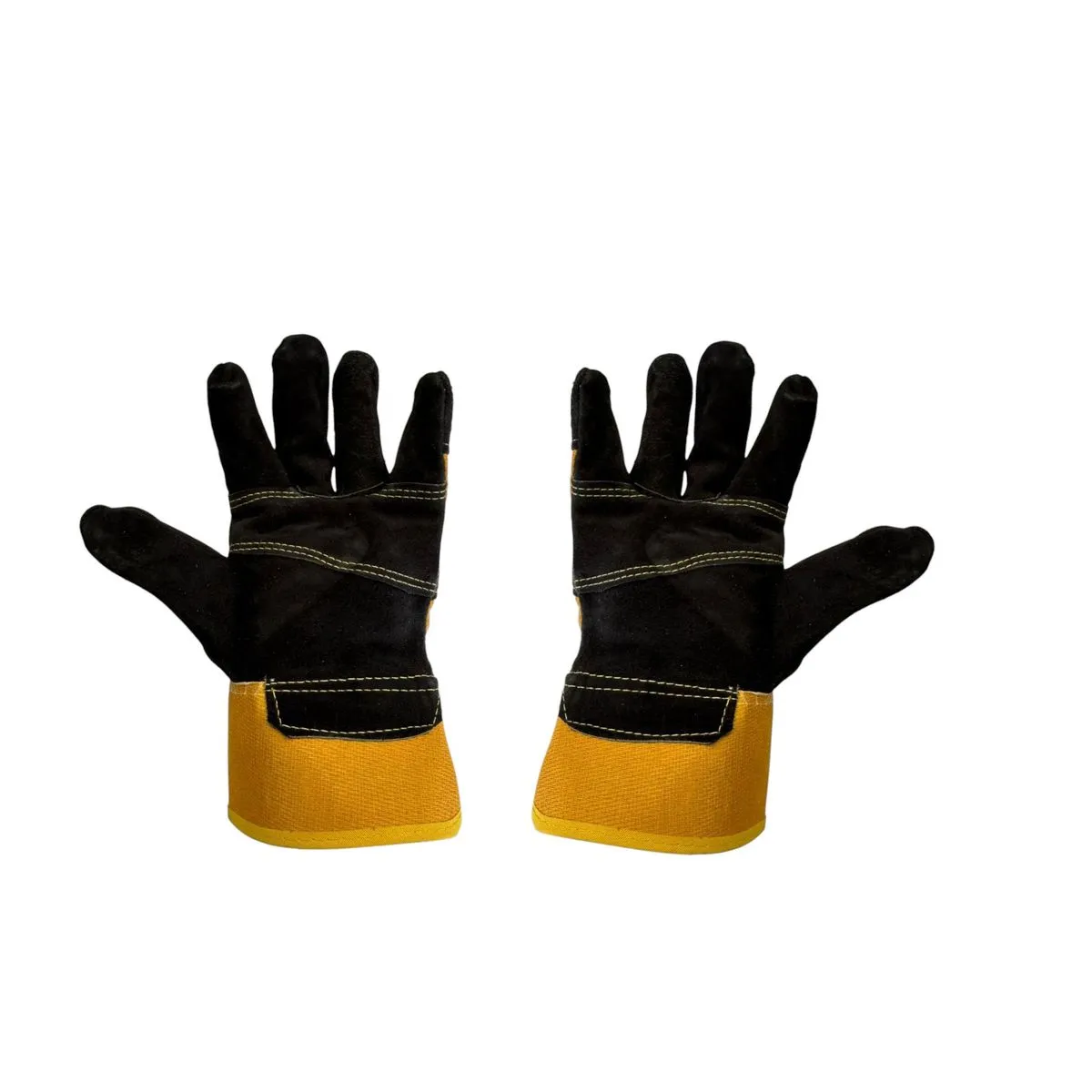 Black Leather and Yellow Nylon Protection Work Gloves